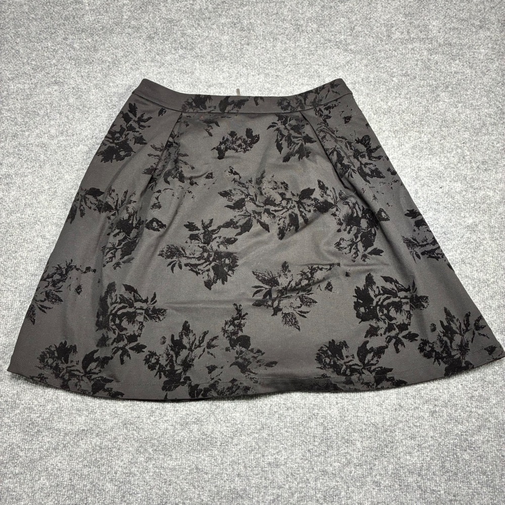 89th & Madison‎ A-Line Skirt Womens 10 Grey Black Flocked Floral Pleated